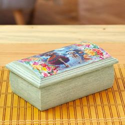 Image for Handmade Pinewood Jewelry Box with Catrina-Themed Decoupage Catrina Illusion
