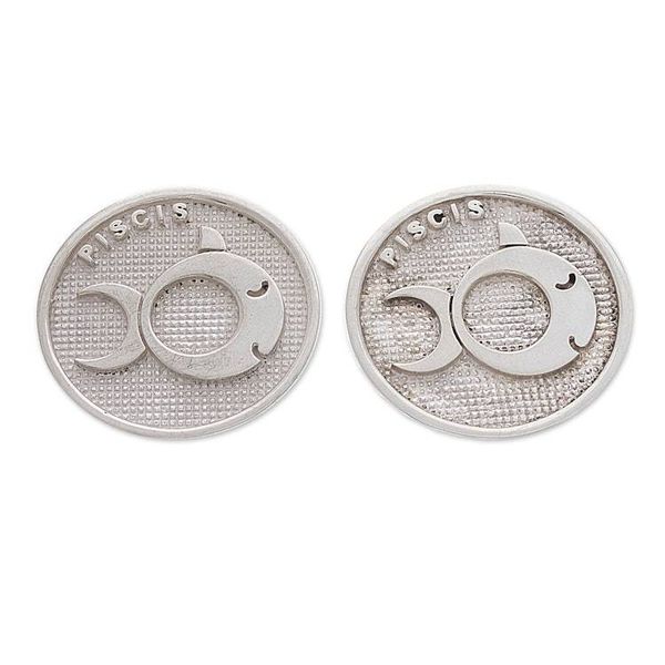 Alternate image for Pisces-Themed Modern Round Silver Cufflinks Made in Mexico Pisces Totem