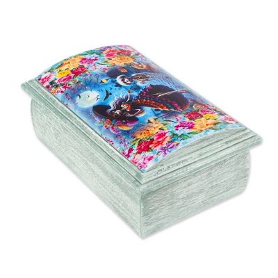 Alternate image for Handmade Pinewood Jewelry Box with Catrina-Themed Decoupage Catrina Illusion