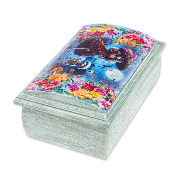 Alternate image for Handmade Pinewood Jewelry Box with Catrina-Themed Decoupage Catrina Illusion