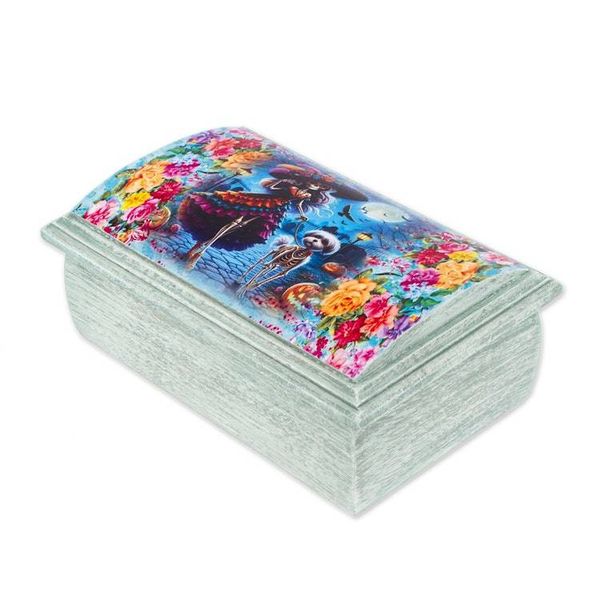 Alternate image for Handmade Pinewood Jewelry Box with Catrina-Themed Decoupage Catrina Illusion