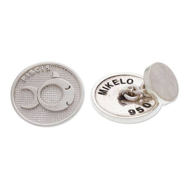 Alternate image for Pisces-Themed Modern Round Silver Cufflinks Made in Mexico Pisces Totem