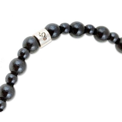 Alternate image for Hematite Stretch Bracelet with Taxco Silver Heart Pendant Cool Heart
