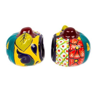 Alternate image for Jack-O-Lantern Talavera Ceramic Tealight Holders Pair Bright Jack-O-Lantern