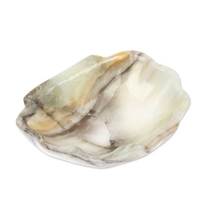 Alternate image for Grey and White Hand-Carved Natural Marble Seashell Catchall Grey Seashell