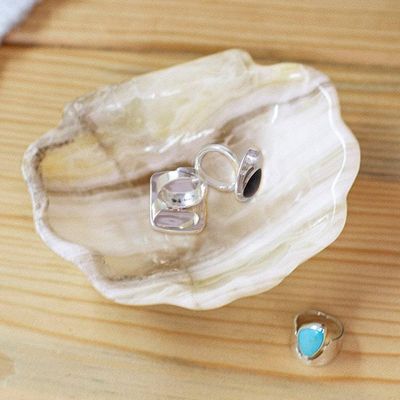 Alternate image for Grey and White Hand-Carved Natural Marble Seashell Catchall Grey Seashell