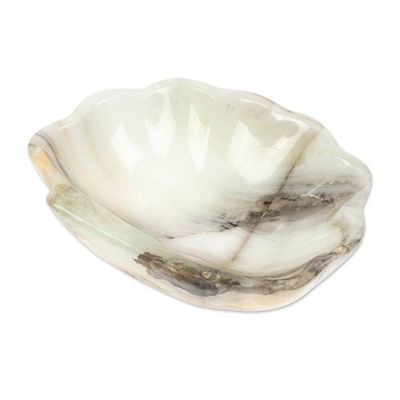 Alternate image for Grey and White Hand-Carved Natural Marble Seashell Catchall Grey Seashell