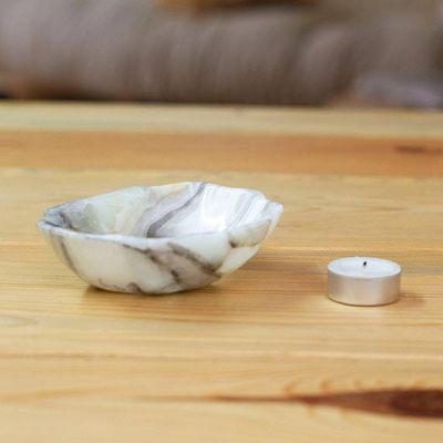 Alternate image for Grey and White Hand-Carved Natural Marble Seashell Catchall Grey Seashell