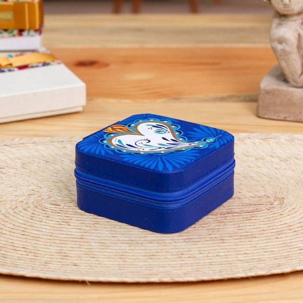 Alternate image for Heart-Themed Hand-Painted Indigo Faux Leather Jewelry Box Indigo Adoration