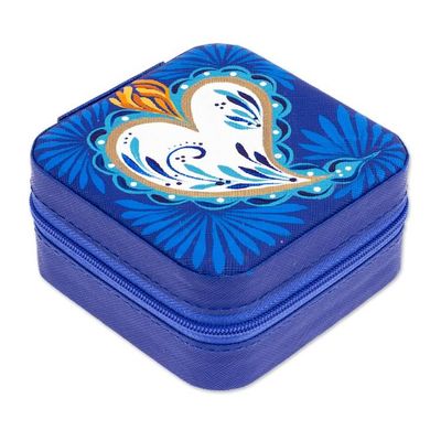 Alternate image for Heart-Themed Hand-Painted Indigo Faux Leather Jewelry Box Indigo Adoration