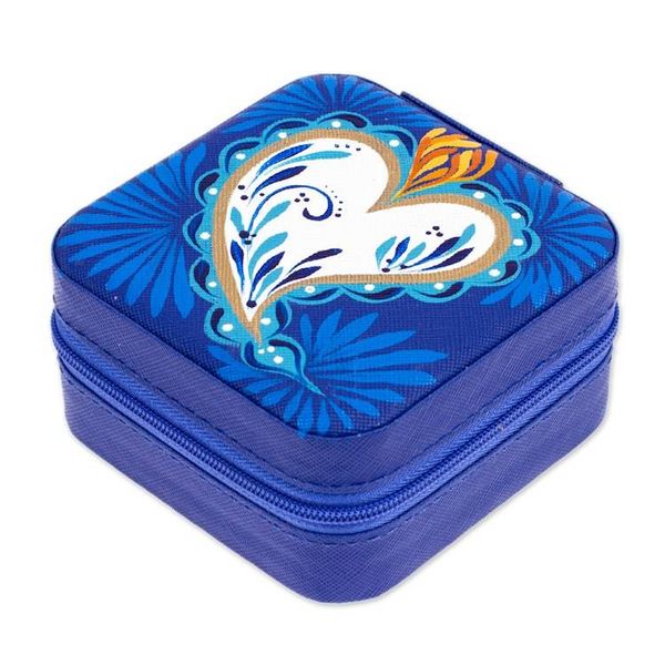 Alternate image for Heart-Themed Hand-Painted Indigo Faux Leather Jewelry Box Indigo Adoration