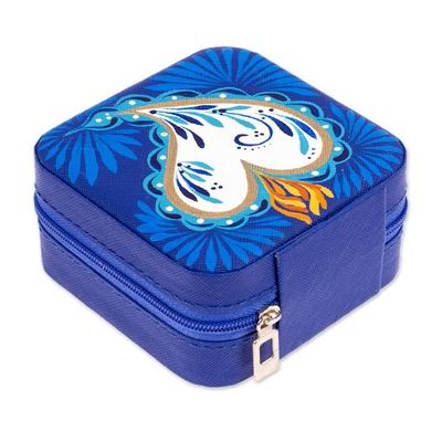 Alternate image for Heart-Themed Hand-Painted Indigo Faux Leather Jewelry Box Indigo Adoration