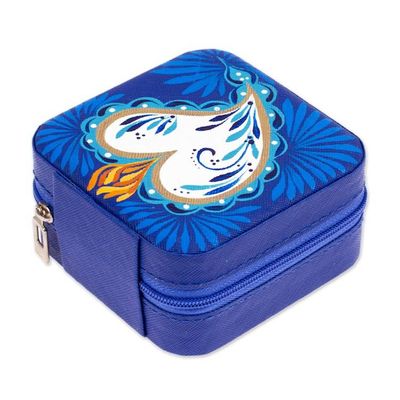 Alternate image for Heart-Themed Hand-Painted Indigo Faux Leather Jewelry Box Indigo Adoration