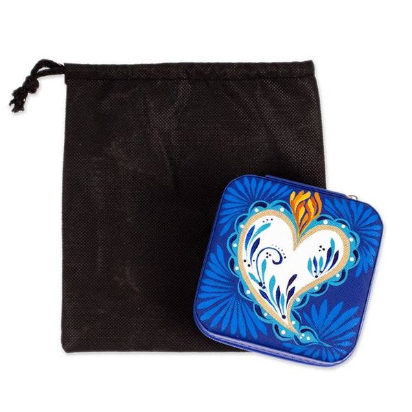 Alternate image for Heart-Themed Hand-Painted Indigo Faux Leather Jewelry Box Indigo Adoration