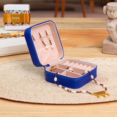 Alternate image for Heart-Themed Hand-Painted Indigo Faux Leather Jewelry Box Indigo Adoration