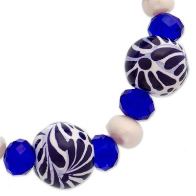 Alternate image for Cultured Pearl and Ceramic Puebla Bead Stretch Bracelet Blue Celebration