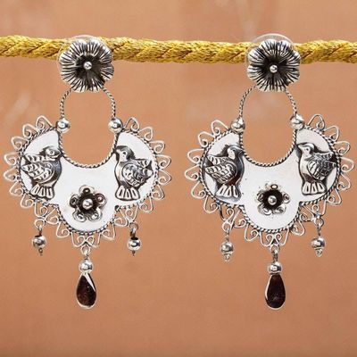 Alternate image for Bird Pattern Taxco Sterling Silver Dangle Earrings Eden Birds