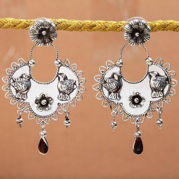 Alternate image for Bird Pattern Taxco Sterling Silver Dangle Earrings Eden Birds