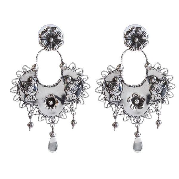 Alternate image for Bird Pattern Taxco Sterling Silver Dangle Earrings Eden Birds