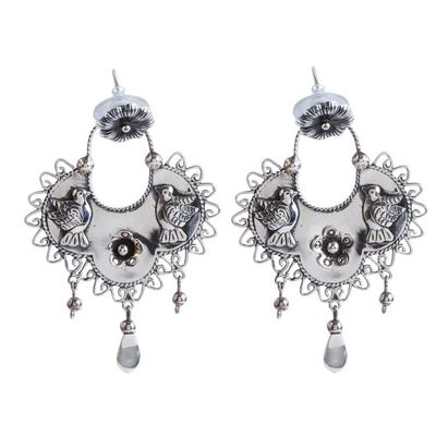 Alternate image for Bird Pattern Taxco Sterling Silver Dangle Earrings Eden Birds