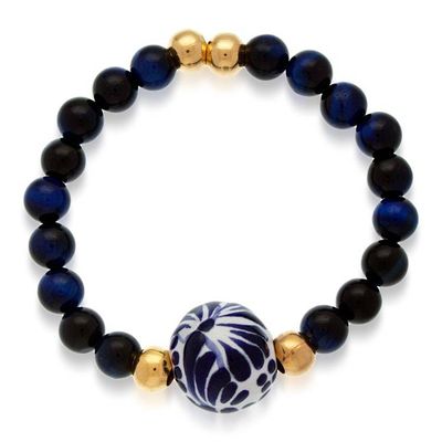 Alternate image for 10k Gold-Accented Blue Tigers Eye Beaded Pendant Bracelet Courageous Blue