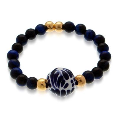 Alternate image for 10k Gold-Accented Blue Tigers Eye Beaded Pendant Bracelet Courageous Blue
