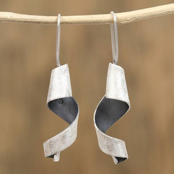 Alternate image for Modern Sterling Silver Spiral Drop Earrings from Mexico Dark Spirals