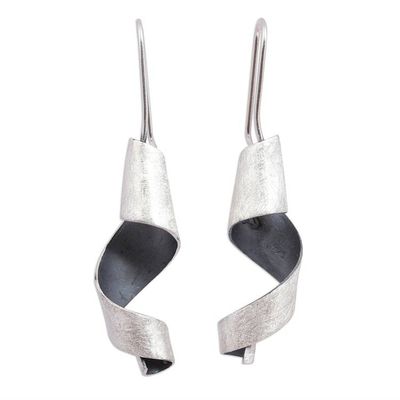 Alternate image for Modern Sterling Silver Spiral Drop Earrings from Mexico Dark Spirals