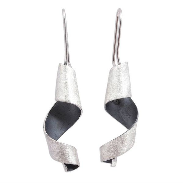 Alternate image for Modern Sterling Silver Spiral Drop Earrings from Mexico Dark Spirals