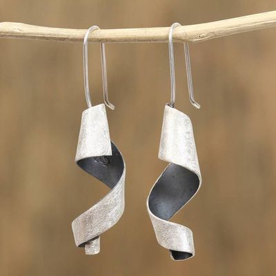 Alternate image for Modern Sterling Silver Spiral Drop Earrings from Mexico Dark Spirals