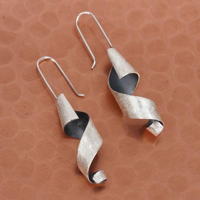 Alternate image for Modern Sterling Silver Spiral Drop Earrings from Mexico Dark Spirals