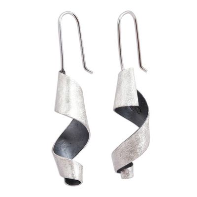 Alternate image for Modern Sterling Silver Spiral Drop Earrings from Mexico Dark Spirals