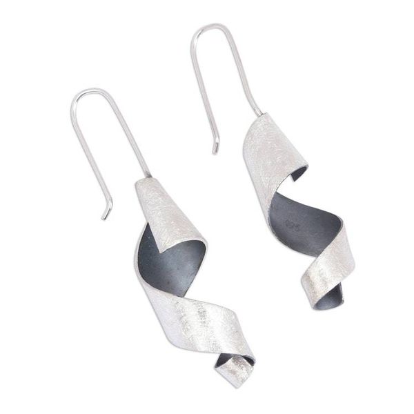 Alternate image for Modern Sterling Silver Spiral Drop Earrings from Mexico Dark Spirals