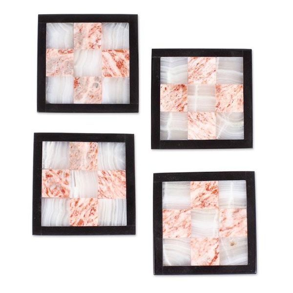 Alternate image for Chess Board-Themed Carved Onyx Marble Coasters Set of 4 Chess Harmony