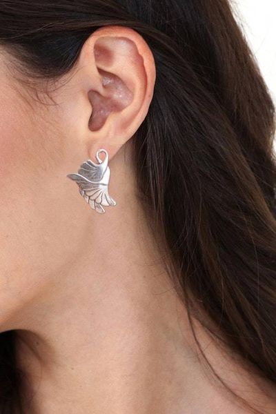 Alternate image for Sterling Silver Bird Earrings Crafted in Mexico On Doves Wings