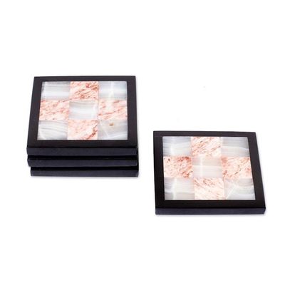 Alternate image for Chess Board-Themed Carved Onyx Marble Coasters Set of 4 Chess Harmony