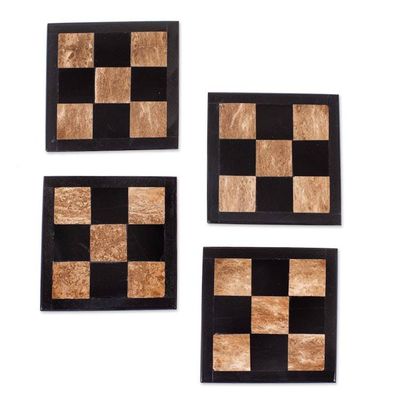 Alternate image for 4 Chess Board-Inspired Square Onyx and Marble Coasters Chess Charm
