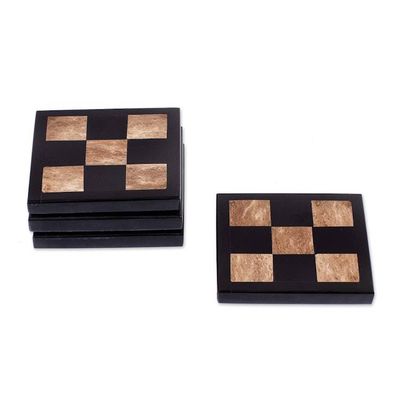 Alternate image for 4 Chess Board-Inspired Square Onyx and Marble Coasters Chess Charm