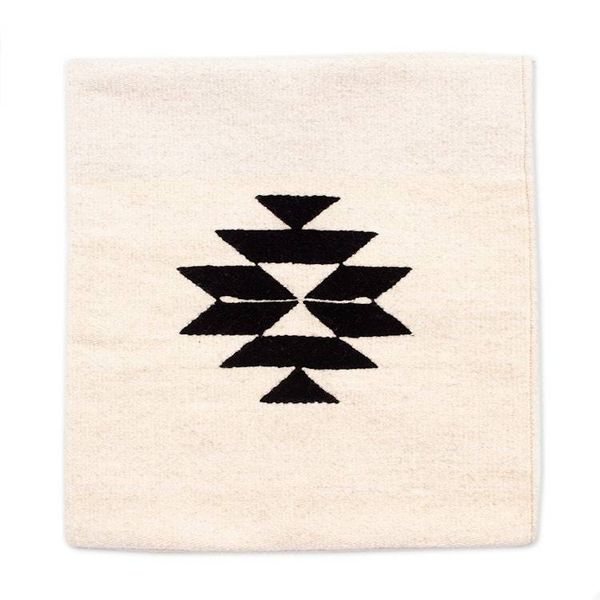 Alternate image for Zapotec Handwoven Wool Cushion Cover in Wheat and Black Chic Geometry