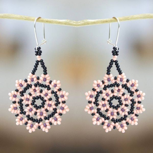 Alternate image for Glass Beaded Floral Dangle Earrings from Mexico Sweet Star Flowers