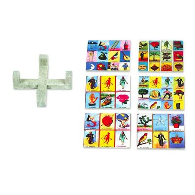 Alternate image for Decoupage 7-Piece Pinewood Loteria Coaster and Stand Set Loteria Drinks