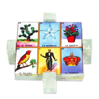 Alternate image for Decoupage 7-Piece Pinewood Loteria Coaster and Stand Set Loteria Drinks