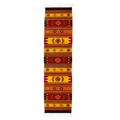 Alternate image for Hand-Loomed Zapotec Wool Runner with Mexican Symbols Vibrant Symbols