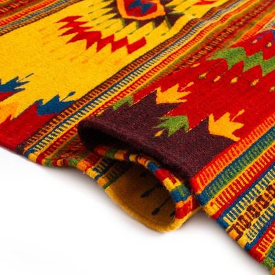 Alternate image for Hand-Loomed Zapotec Wool Runner with Mexican Symbols Vibrant Symbols