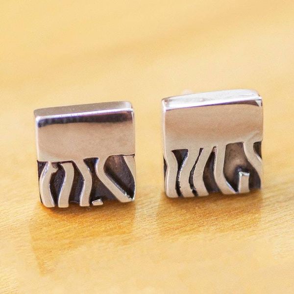 Alternate image for Handcrafted Taxco Silver Contemporary Zebra Stud Earrings Zebra Mystique