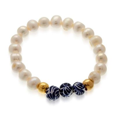 Alternate image for White Cultured Pearl and Talavera Ceramic Beaded Bracelet Pearly White Talavera