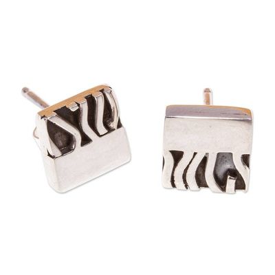 Alternate image for Handcrafted Taxco Silver Contemporary Zebra Stud Earrings Zebra Mystique