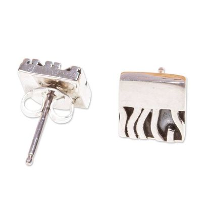 Alternate image for Handcrafted Taxco Silver Contemporary Zebra Stud Earrings Zebra Mystique