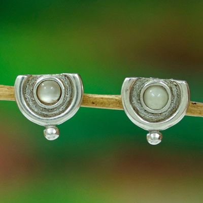 Primary image for Handcrafted Sterling Silver Button Moonstone Earrings Song of Light