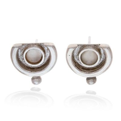 Alternate image for Handcrafted Sterling Silver Button Moonstone Earrings Song of Light